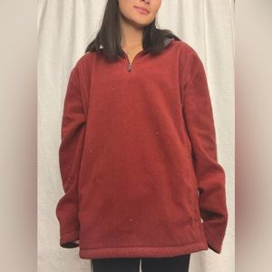 Maroon quarter-zip Fleece Pullover with grey collar